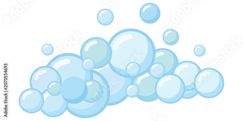 Foto Bubbly Cleansing Experience: A collection of translucent blue bubbles, representing freshness and cleanliness, rise upwards in a delightful display