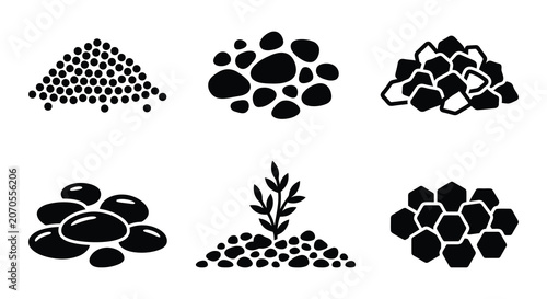 Obraz na plátne Collection Of Black Silhouette Rock And Pebble Shapes On White Background