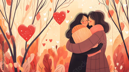 Adorable Valentine-themed background with characters or couples, ideal for use as a sweet and romantic backdrop or wallpaper.