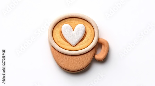 3D sculpted coffee cup with heart latte art