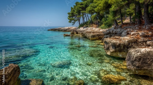 Rocky Croatian Coastline with Crystal Clear Sea