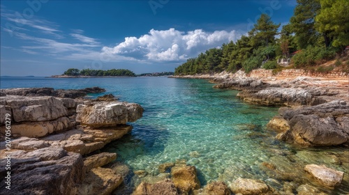 Rocky Croatian Coastline with Crystal Clear Turquoise Sea