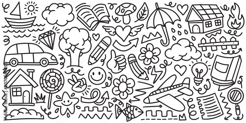Fototapeta premium Hand drawn fun kids doodle element vector illustration