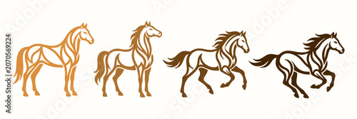 Elegant Horse Logo Vector Set - Running Stallion and Standing Mustang Icons for Corporate Branding, Equestrian Sports Team, Luxury Business Emblem, and Creative Line Art Identity