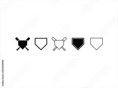 Set of baseball home plate icons with bats