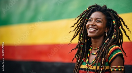 Serene Black Woman with Flowing Dreadlocks in Profile Portrait and Copy Space
