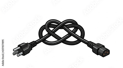 Foto Tangled electrical power cord tied in a knot.