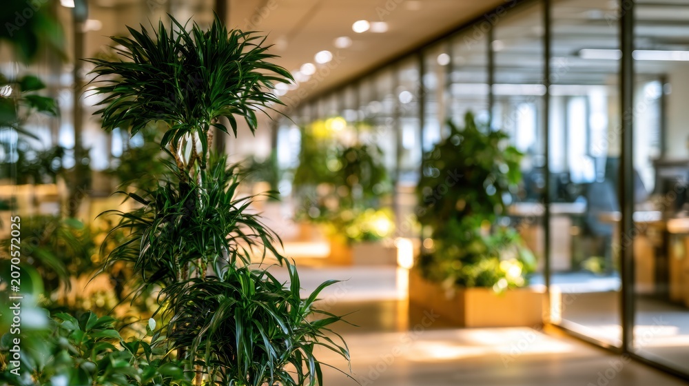 Fototapeta premium Office interior with green plants and natural light