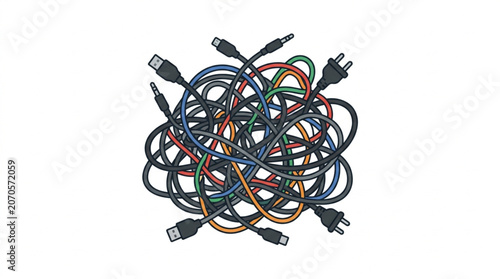 Schilderij op canvas Tangled mess of electronic cables and power cords.