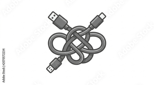 Tangled USB cables forming a knot shape.