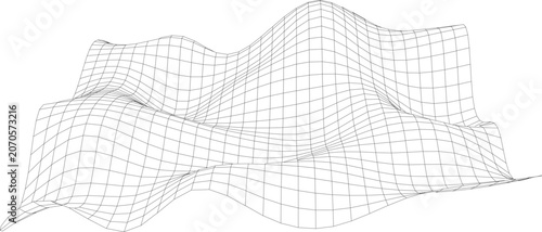 Smooth Wireframe Wave Surface Abstract Grid Background.