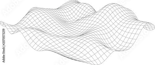 Abstract Wireframe Landscape Mesh Surface Background 3D Render.