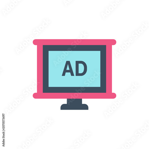 Digital Advertisement Display with AD text on screen in flat minimalist style