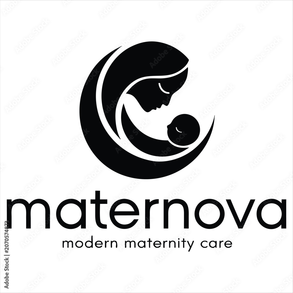 Obraz premium Black and white logo of maternova with mother and baby