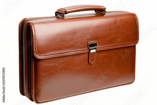 Classic Brown Leather Briefcase with Handle and Metal Clasp for Business, Office, and Professional Use, Empty Portable Bag for Documents and Laptop Storage