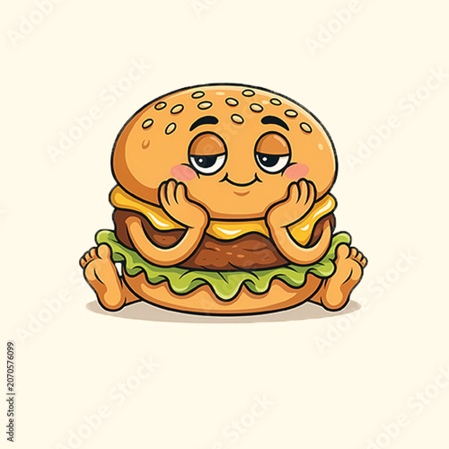 Cute Smiling Burger Mascot Cartoon Vector Art