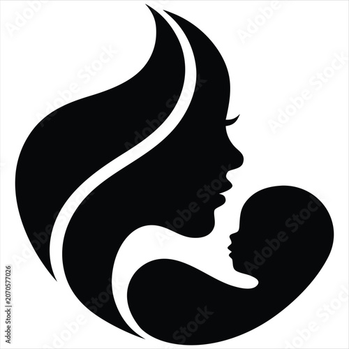 Mother and baby face silhouette