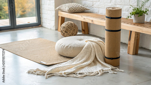 Minimalist Yoga Corner with Cork Mat