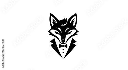 Foto Stylized fox head logo wearing a tuxedo and bowtie