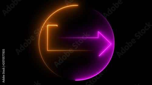 Abstract glowing neon upload arrow inside circle loop animation.