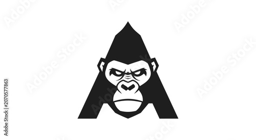 Photography Stylized gorilla mascot face combined with letter A logo