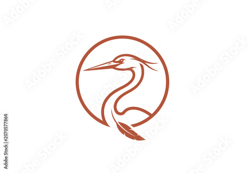 Stylized heron bird head logo icon in circular frame