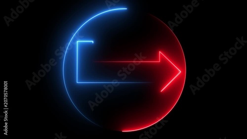 Abstract glowing neon upload arrow inside circle loop animation.