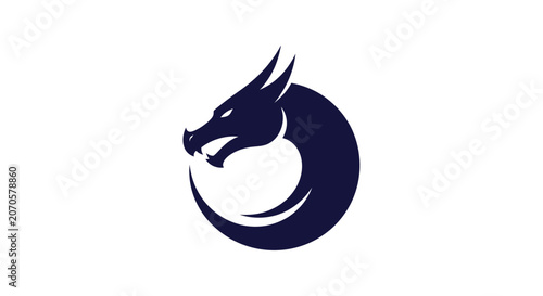 Canvas Print Stylized navy blue dragon head icon with circular body