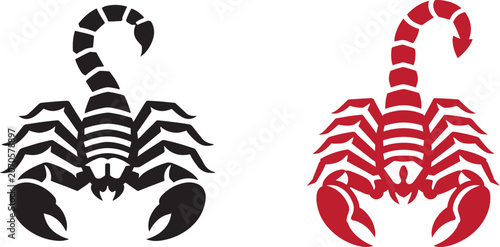Tableau sur toile Black and red scorpion vector icons with curved stinger tails and sharp pincers