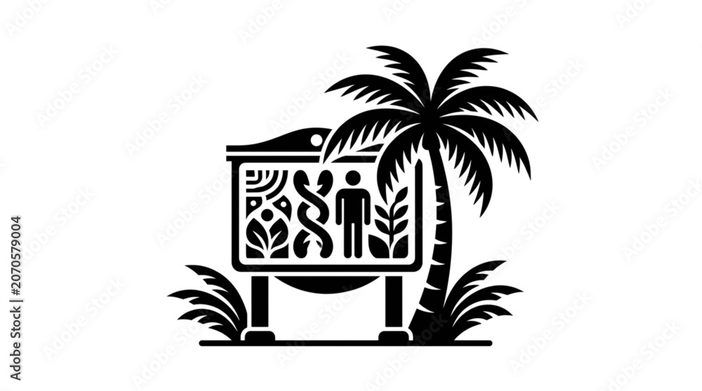 Fototapeta premium Tropical Resort Information Sign with Palm Tree.