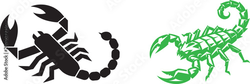 Schilderij op canvas Scorpion vector illustrations in black silhouette and green geometric style with