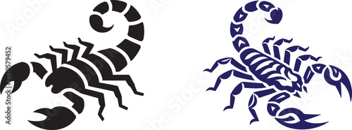 Foto Scorpion vector silhouettes in black and blue tribal style for tattoo design and