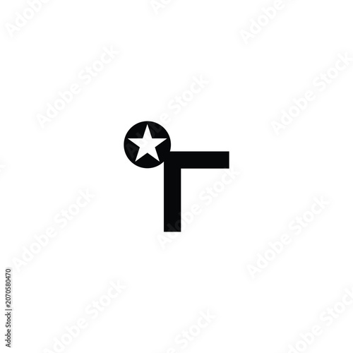 Black letter T symbol with star typographic design element for logo or icon representing excellence and direction