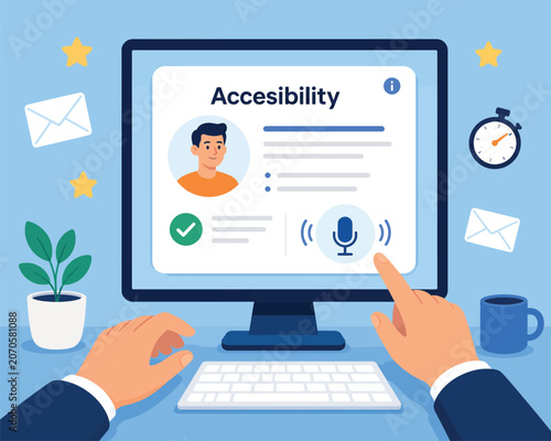 Digital illustration of a person using a computer screen to manage website accessibility features easily