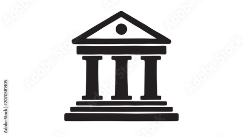 Foto Pillar Icon with Triangle Roof and Central Dot Symbolizes Education, Classical A