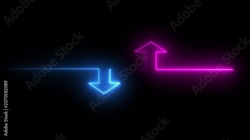 Abstract glowing neon upload arrow inside circle loop animation.