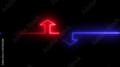 Abstract glowing neon upload arrow inside circle loop animation.