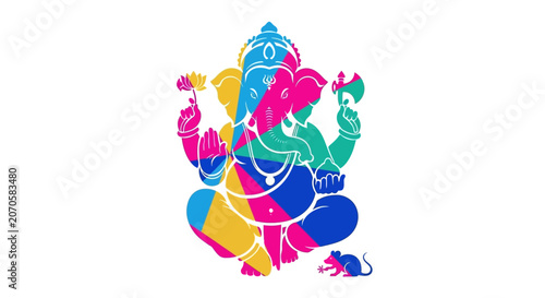 Colorful Artistic Illustration of Lord Ganesha for Ganesh Chaturthi Celebration.