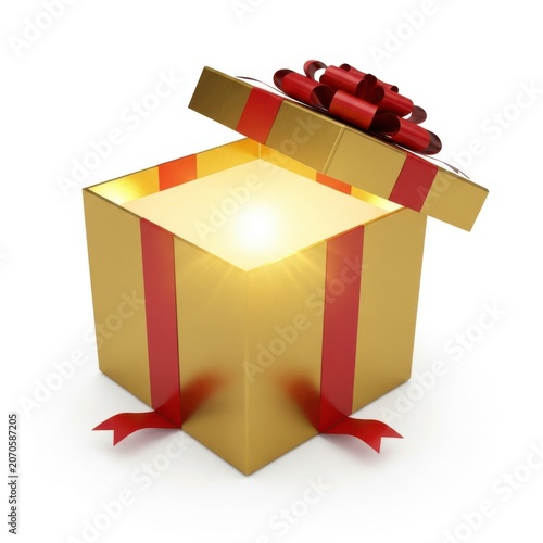 A Golden Gift Box Opened With Bright Radiant Light Shining From Inside
