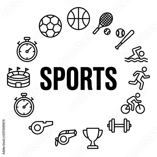 Sports icons and equipment symbols.