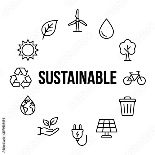 Sustainable eco friendly icons and symbols.