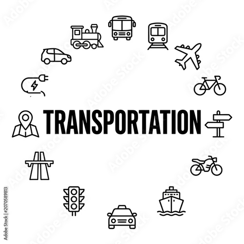 Transportation icons and vehicles concept.