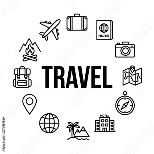 Travel and Tourism Icon Set.