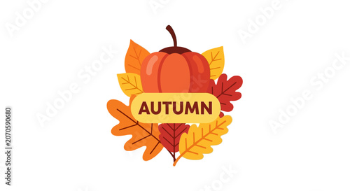 Autumn Leaves and Pumpkin Illustration.