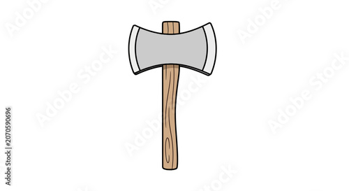 Axe with wooden handle and metal.