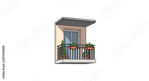 Balcony with railing and roof.