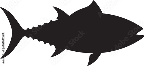Tuna fish silhouette icon for seafood packaging, restaurant menus, and commercial ocean fishing brands.