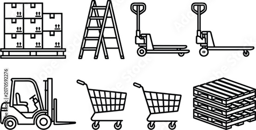 Canvastavla Warehouse logistics and industrial storage equipment line icon set for shipping