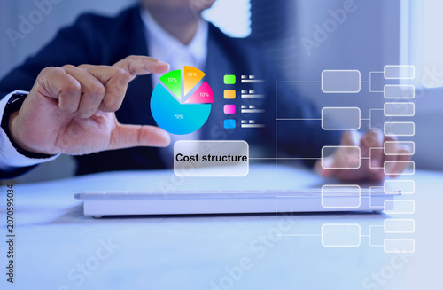 cost structure concept with a businessman working on computer to analyze and breakdown factor improvement integration factory