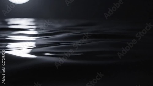 Moonlight glimmers on dark, rippling water creating a serene and mysterious atmosphere.